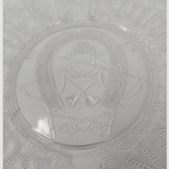 Exceptional Antique EAPG Good Luck Horseshoe Equestrian Fox Hunt Glass Plate WOW - Picture 4 of 8